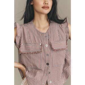 Pilcro Red and White Striped Button Front Utility Top